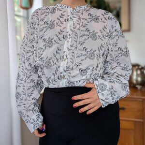 Charter Club - NWOT semi-sheer white button down, black embroidery - 24W